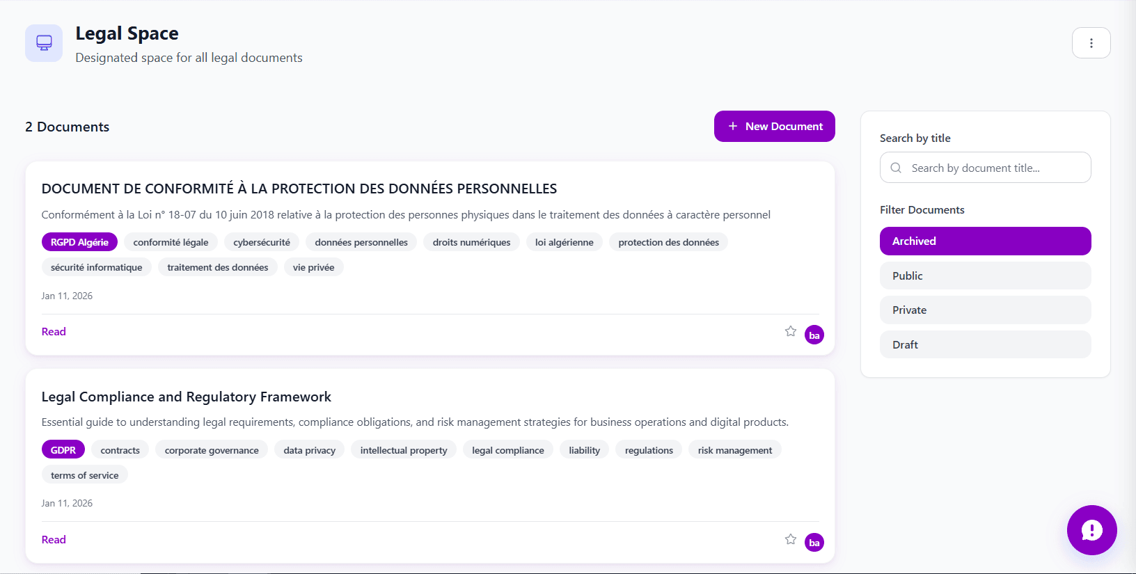 Legal dashboard
